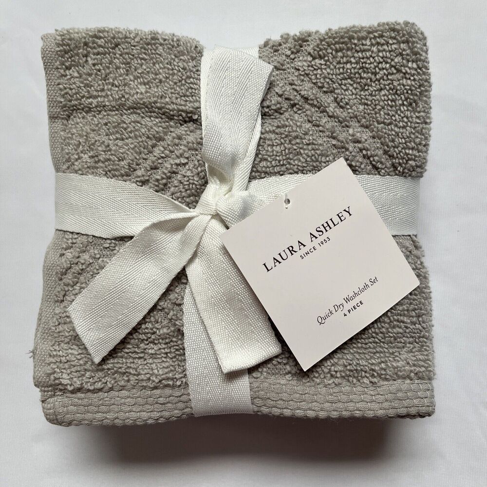 Laura Ashley Wash Cloth Towels 13 x 13 Inch Lisana Pattern Pebble Gray Set of 4